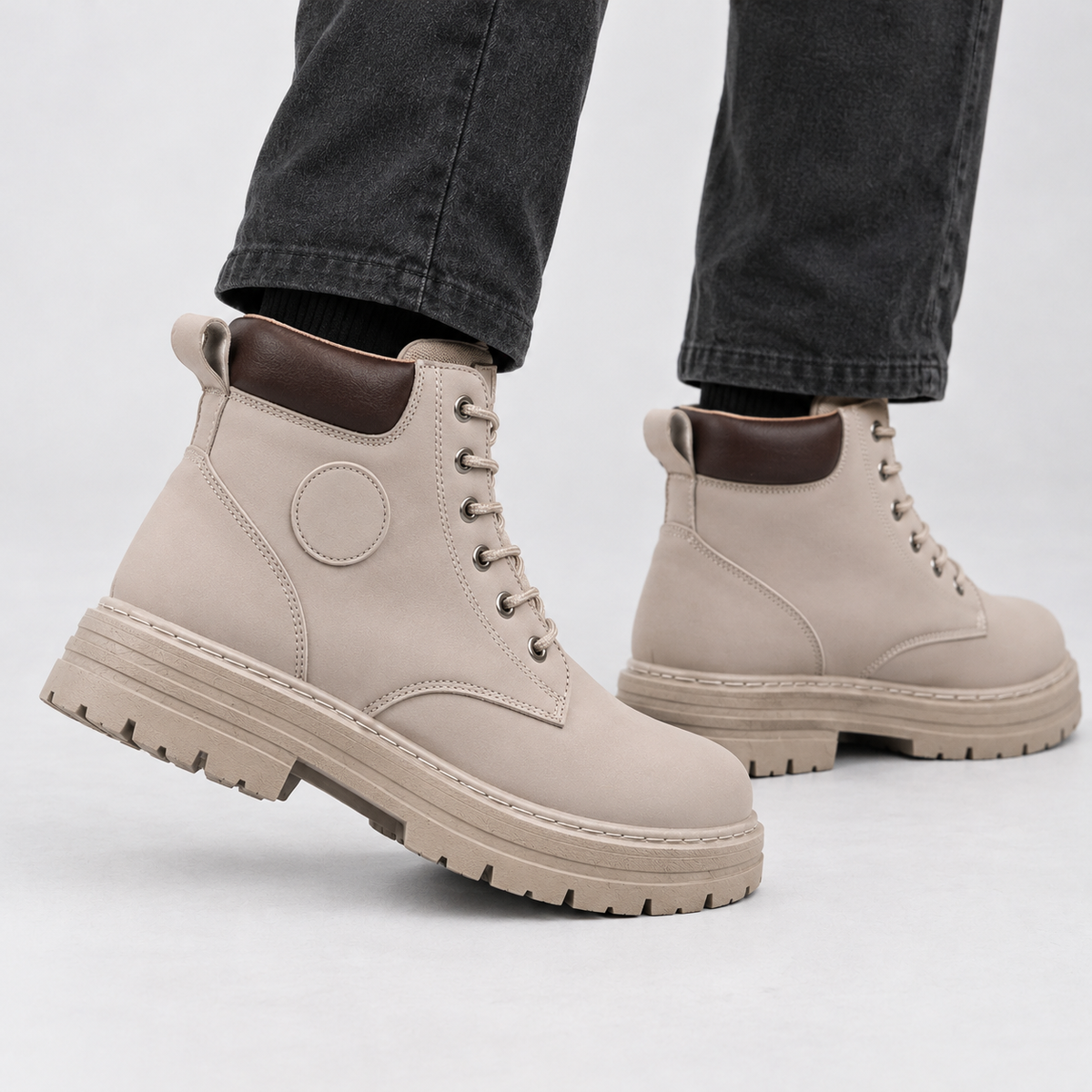 Portreath Lace Up Boots - Light Beige