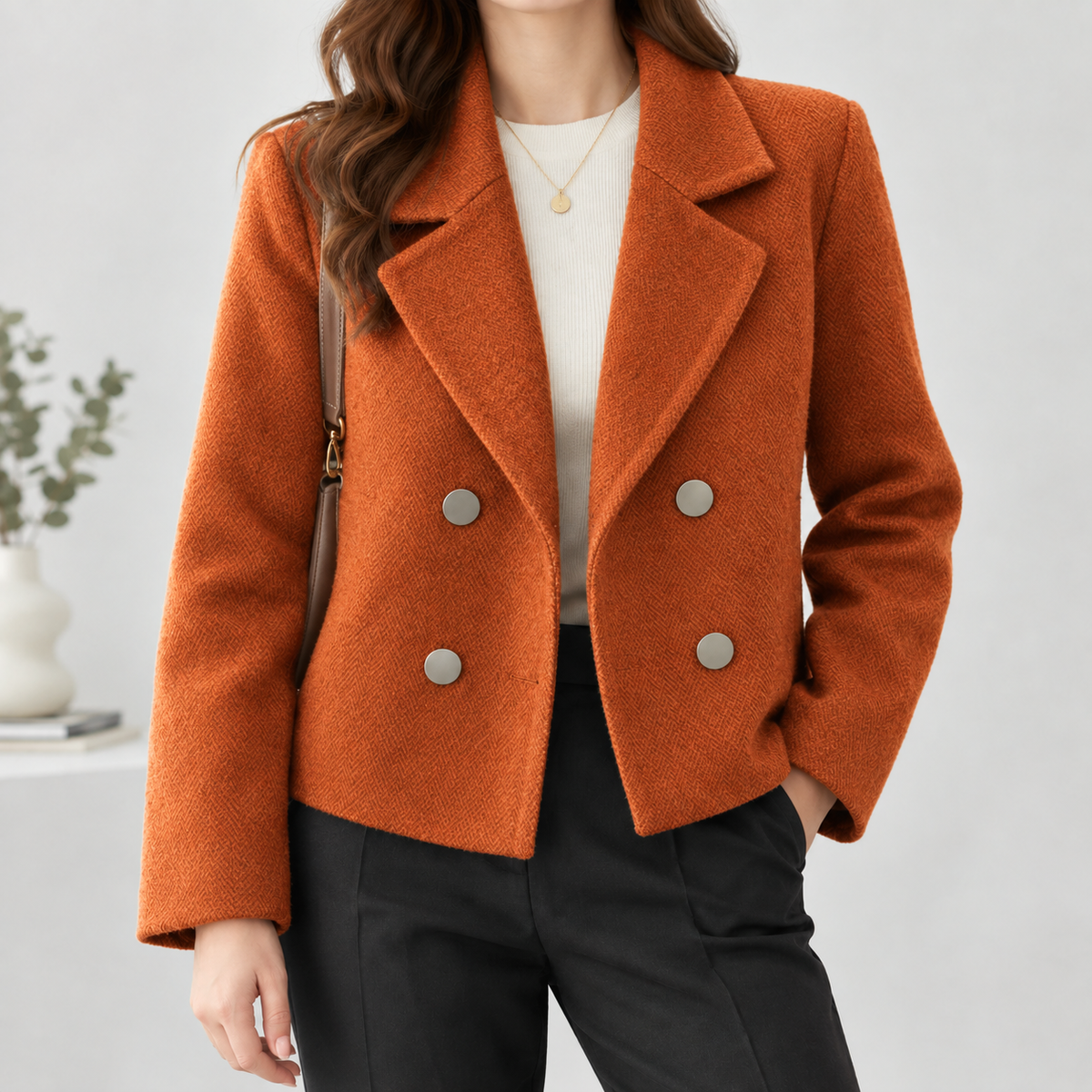 Amelie Double Breasted Jacket - Caramel Brown