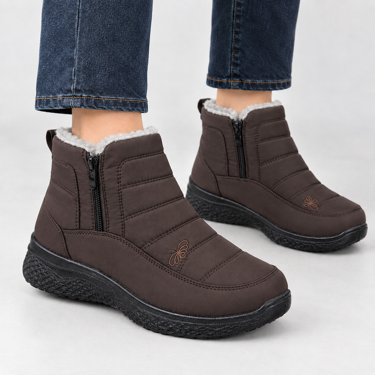 Fiorella Quilted Ankle Boots - Coffee Brown