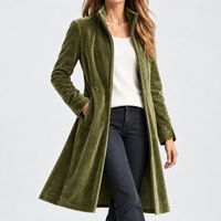 Serena Velvet Overcoat - Olive Green