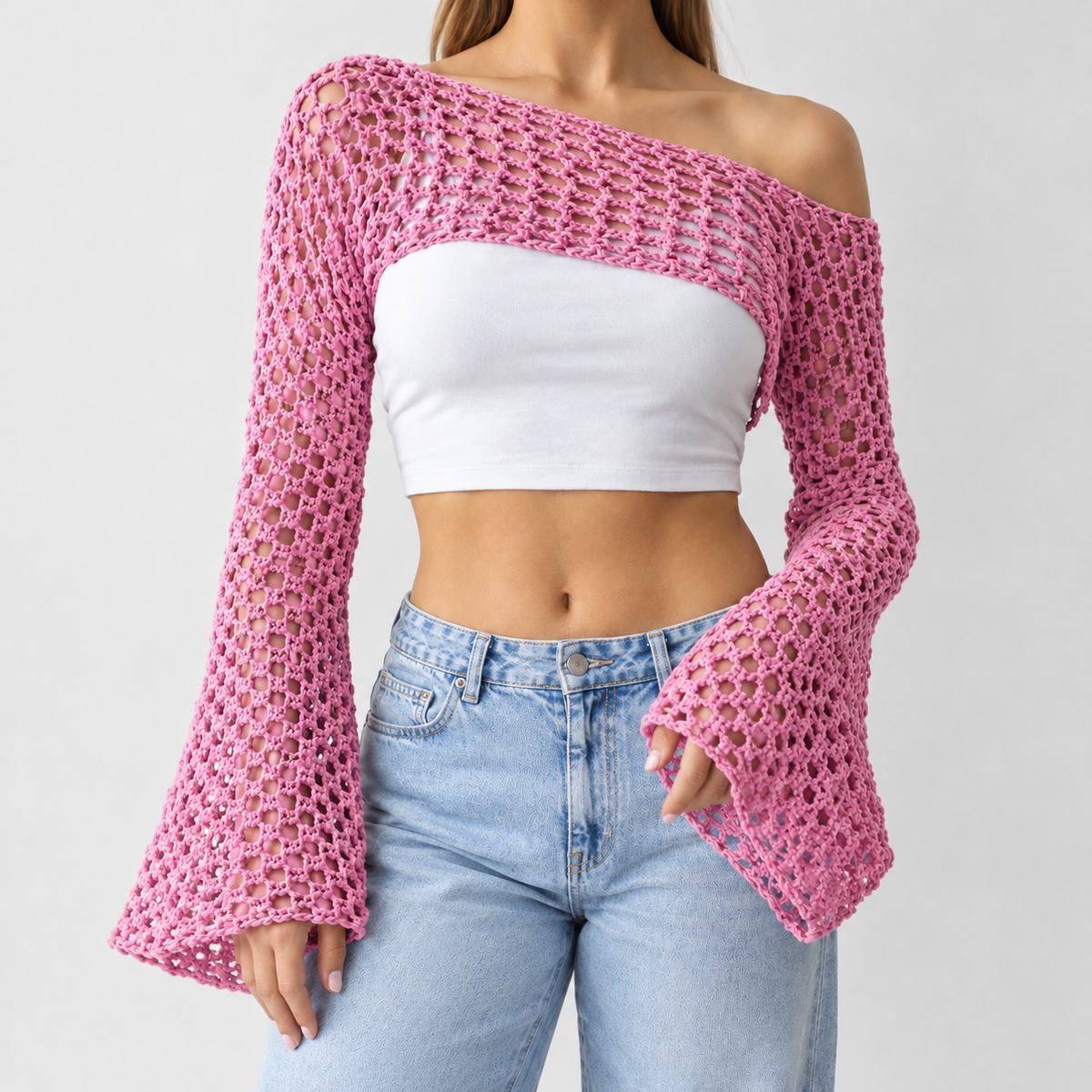 Crakehall Open Knit Shrug - Pink