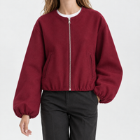 Lara Collarless Jacket - Wine Red
