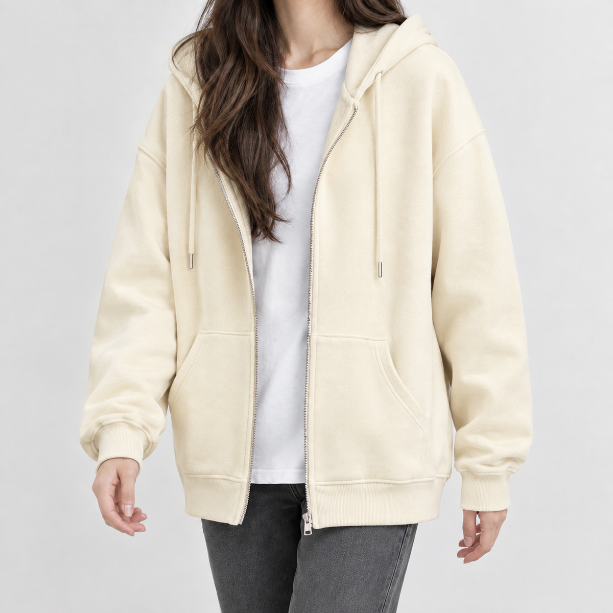 Lamellion Relaxed Zip Hoodie - Beige