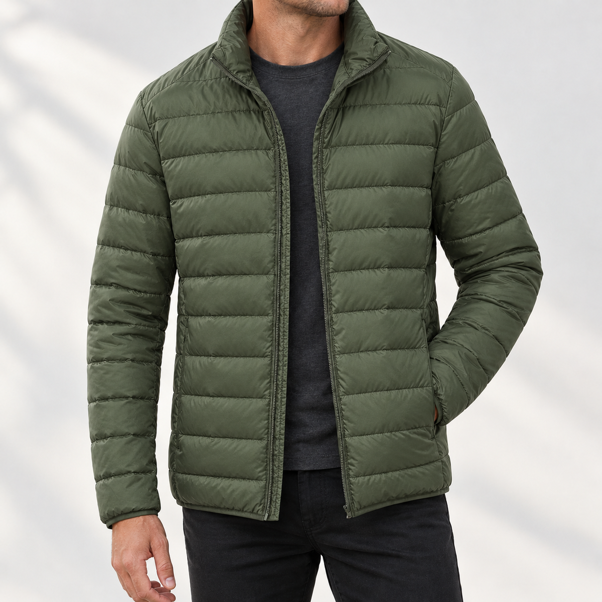 Cawsand Down Jacket - Green Stand Collar