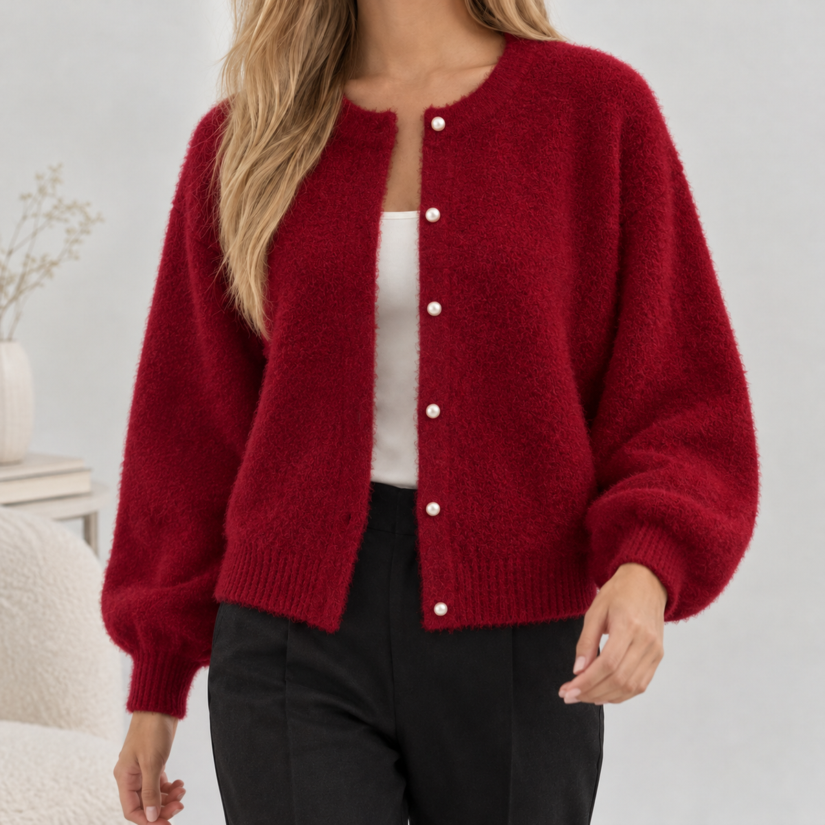 Beckering Pearl Cardigan - Red