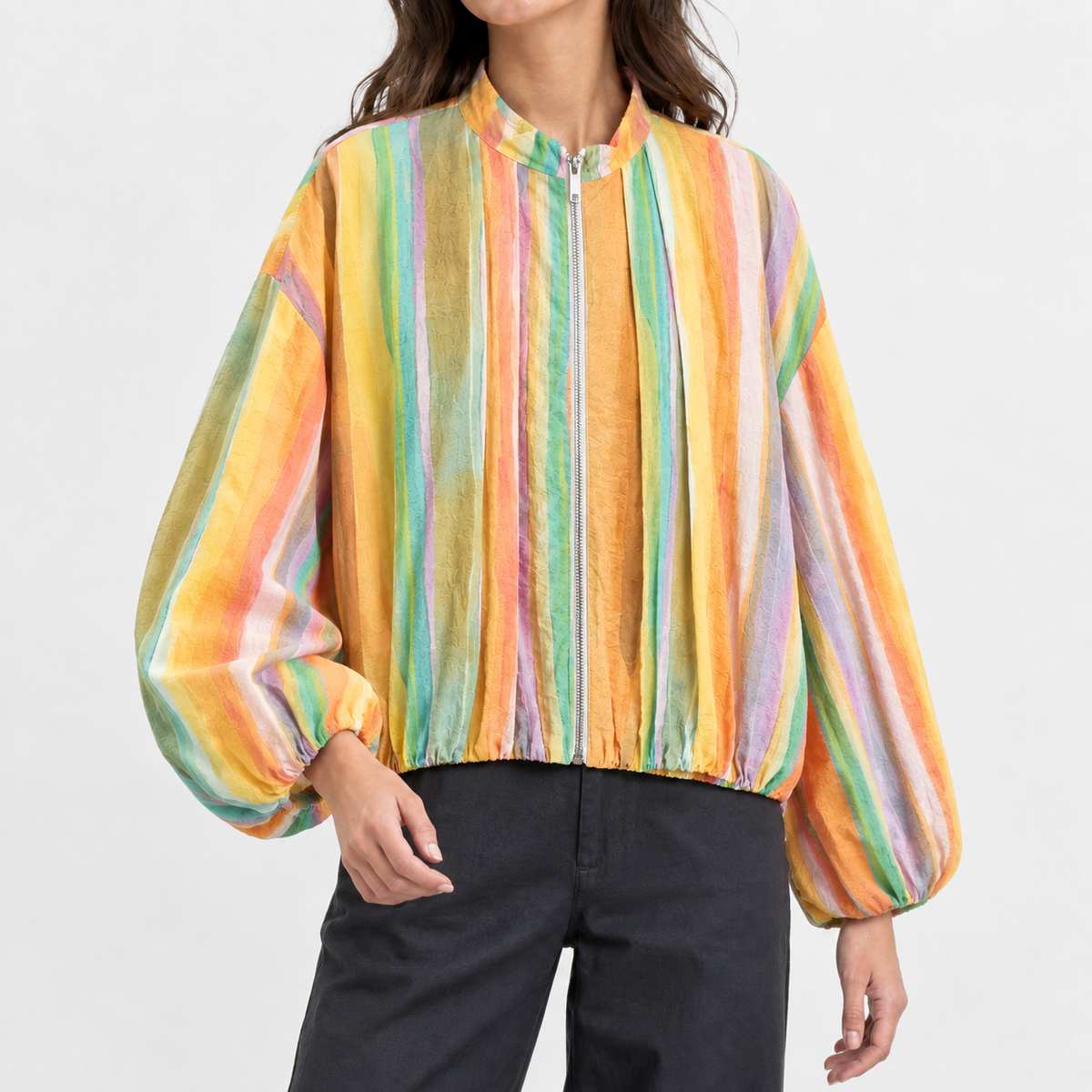 Odette Striped Bomber Jacket - Yellow Strip