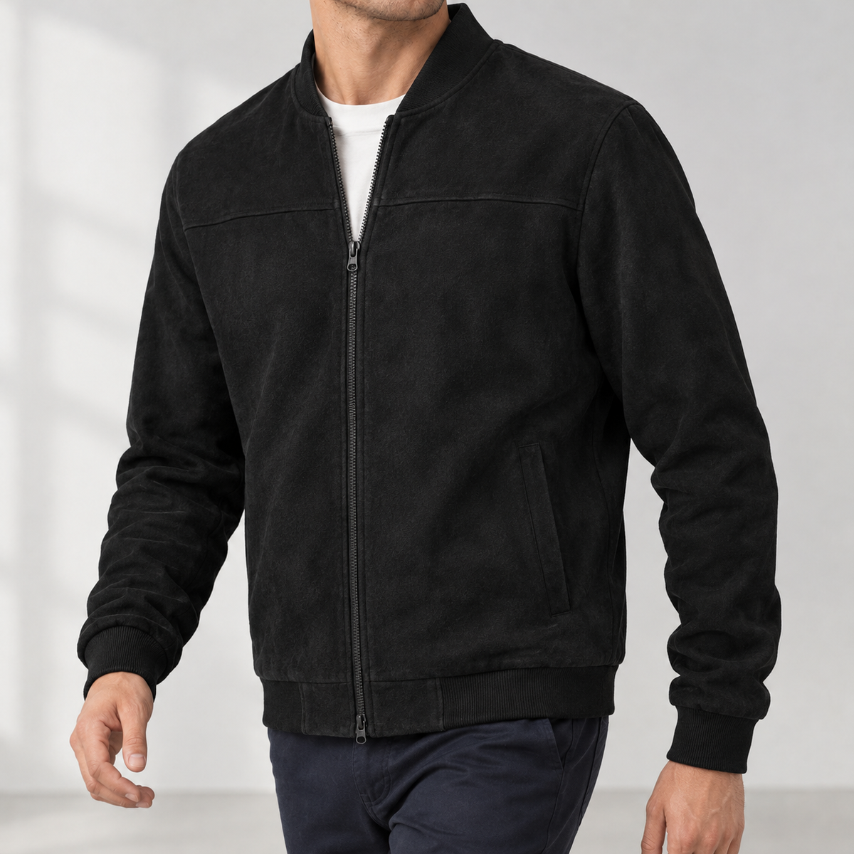 Owmby Suede Bomber Jacket - Black