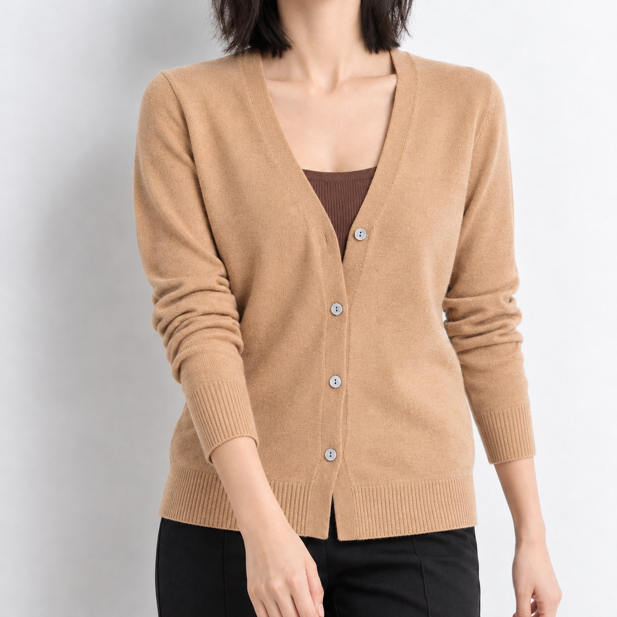 Windrush V Neck Cardigan - Camel