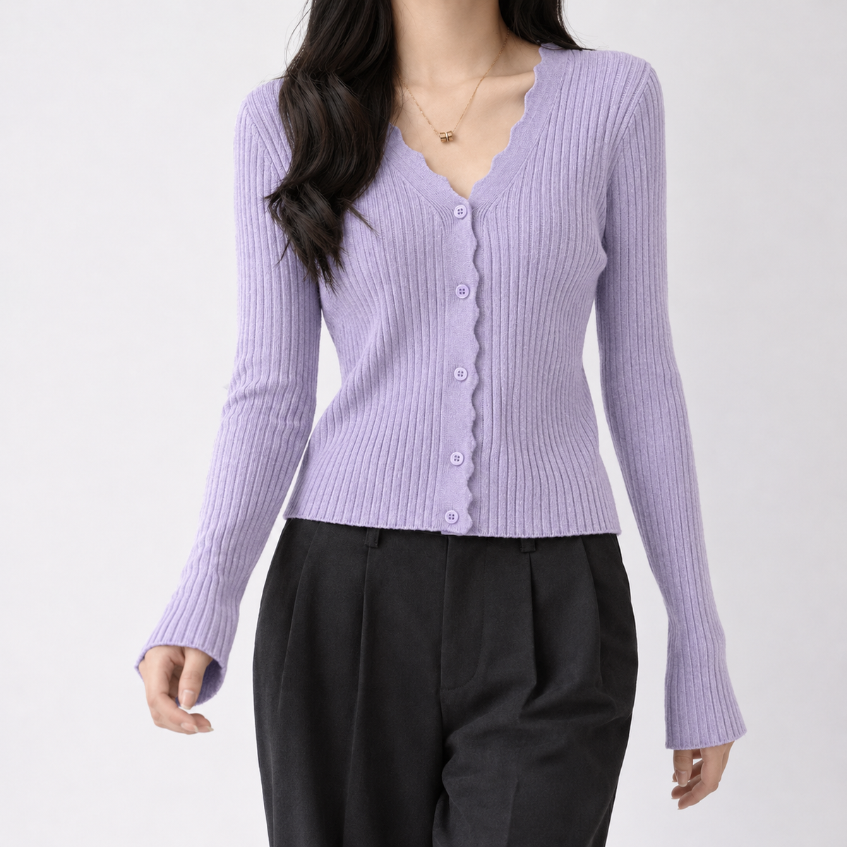 Eastnor Scallop Cardigan - Light Purple