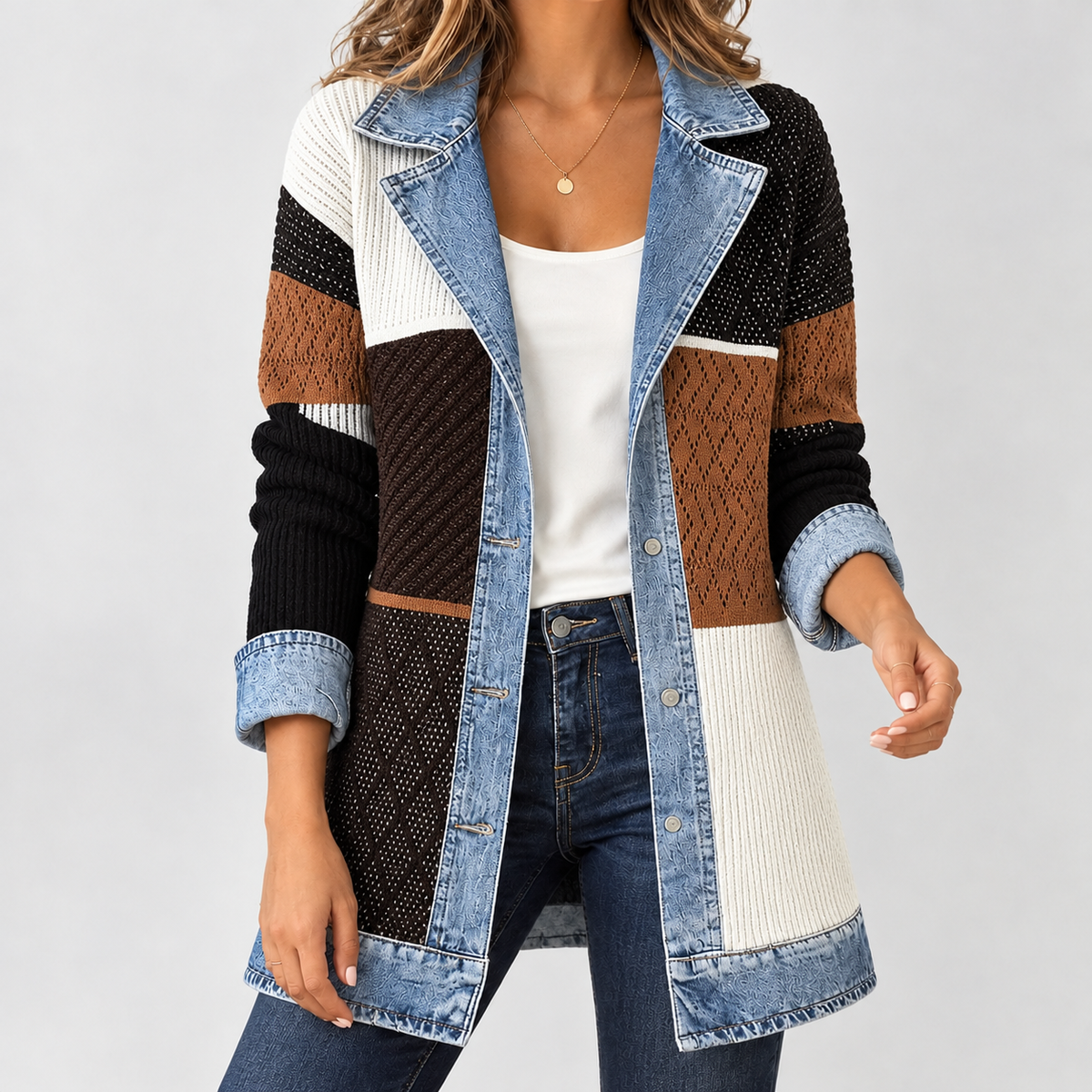 Briggswath Ribbed Denim Jacket - Splicing