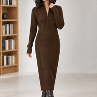 Brockworth Half Zip Dress - Coffee