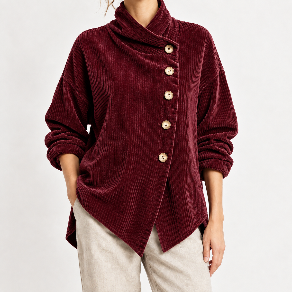 Sabine Asymmetric Jacket - Wine Red