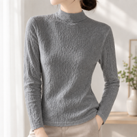Valentina Textured Mock Neck Top - Elephant Gray