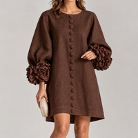 Porkellis Floral Cuff Dress - Dark Brown