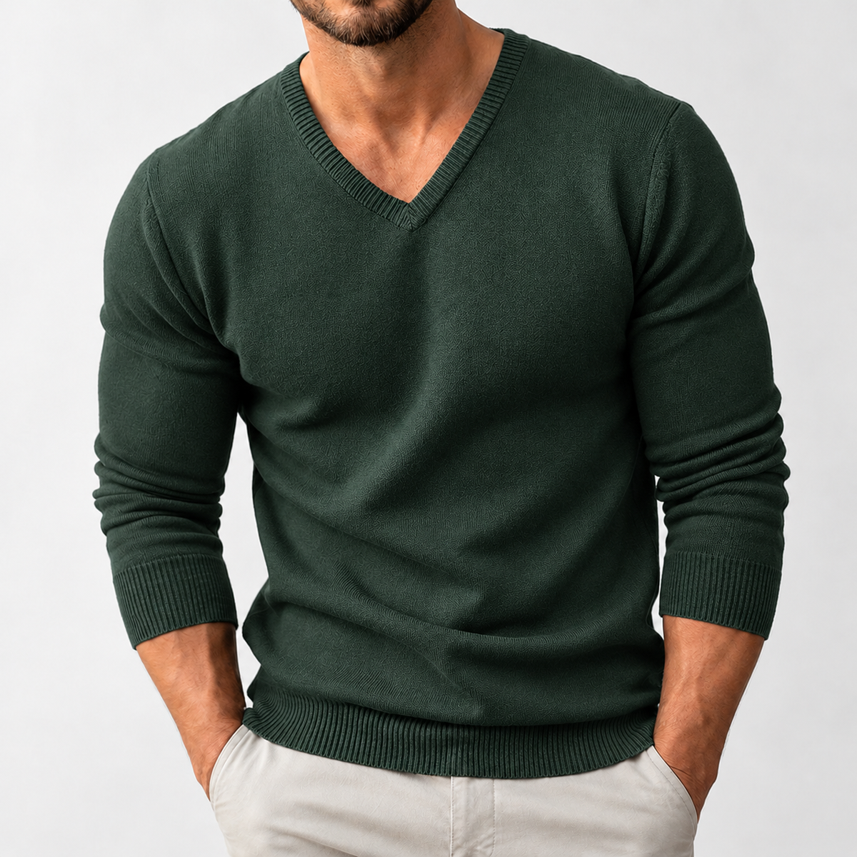 Buckbury V Neck Sweater - Army Green