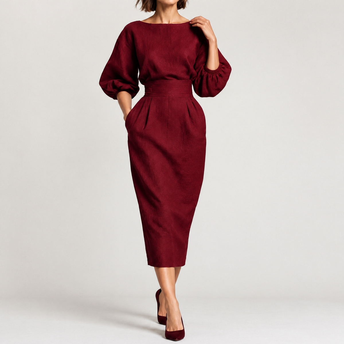 Hambledon Tailored Midi Dress - Wine Red