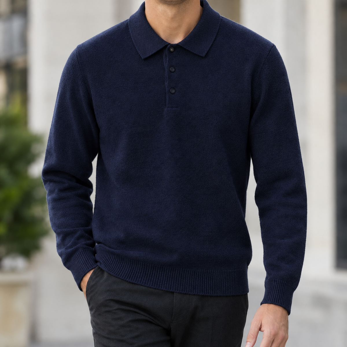 Branxton Polo Collar Sweater - Navy Blue