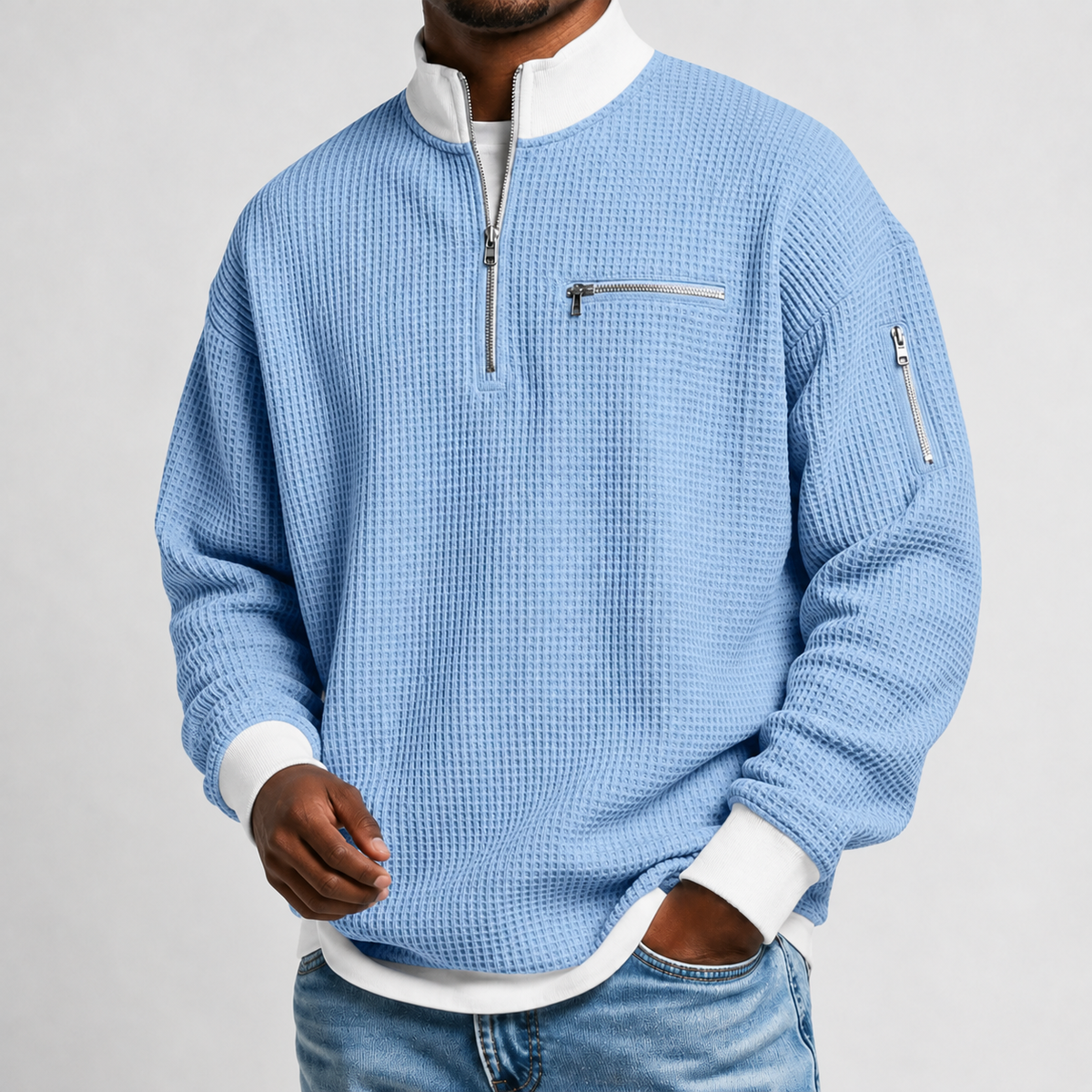Romaldkirk Waffle Pullover - Light Blue