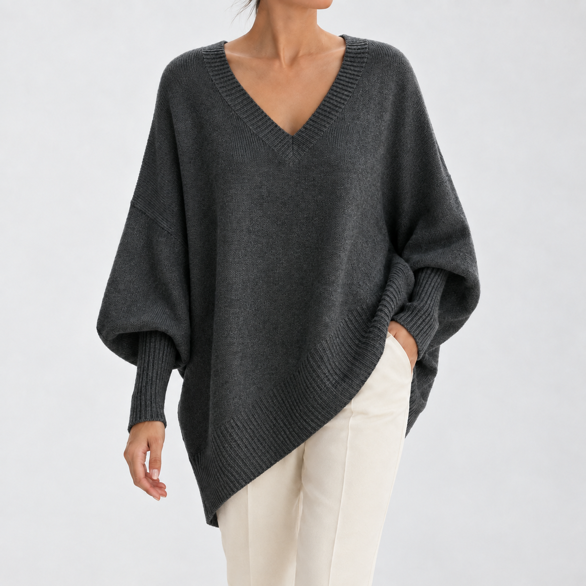 Giulia V-Neck Sweater - V-neck Dark Gray