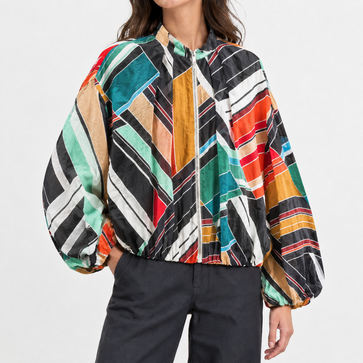 Odette Striped Bomber Jacket - Multi