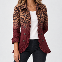 Scotby Ruffle Trim Jacket - Burgundy Leopard
