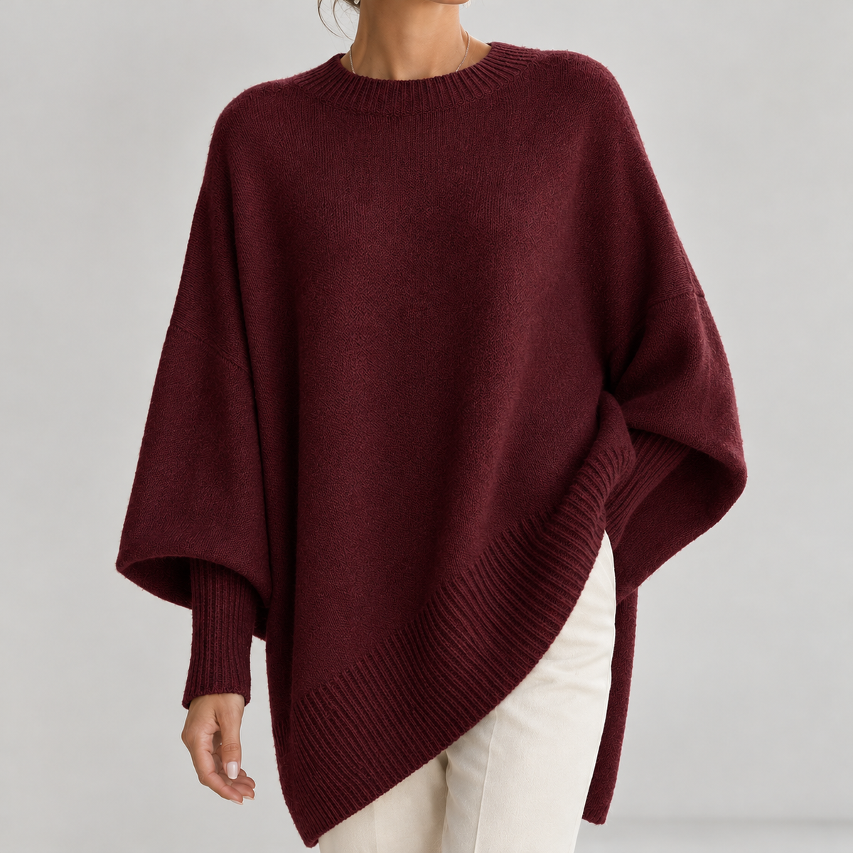 Bromlow Poncho Knit Sweater - Wine Red