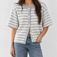 Burneside Ribbed Cardigan - Gray Stripes