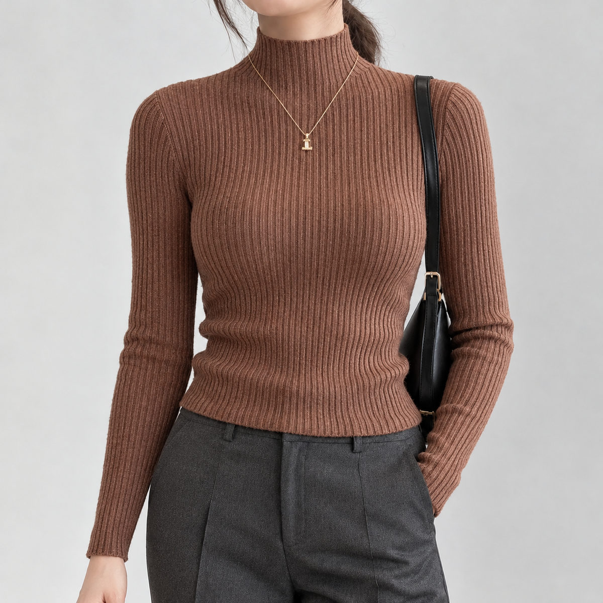 Bailrigg Mock Neck Sweater - Coffee