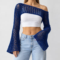 Crakehall Open Knit Shrug - Dark Blue
