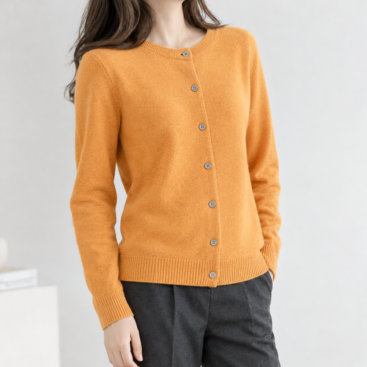 Ennerdale Crew Neck Cardigan - Turmeric