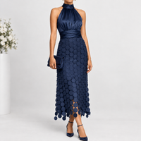 Yearby Halter Midi Dress - Navy Blue