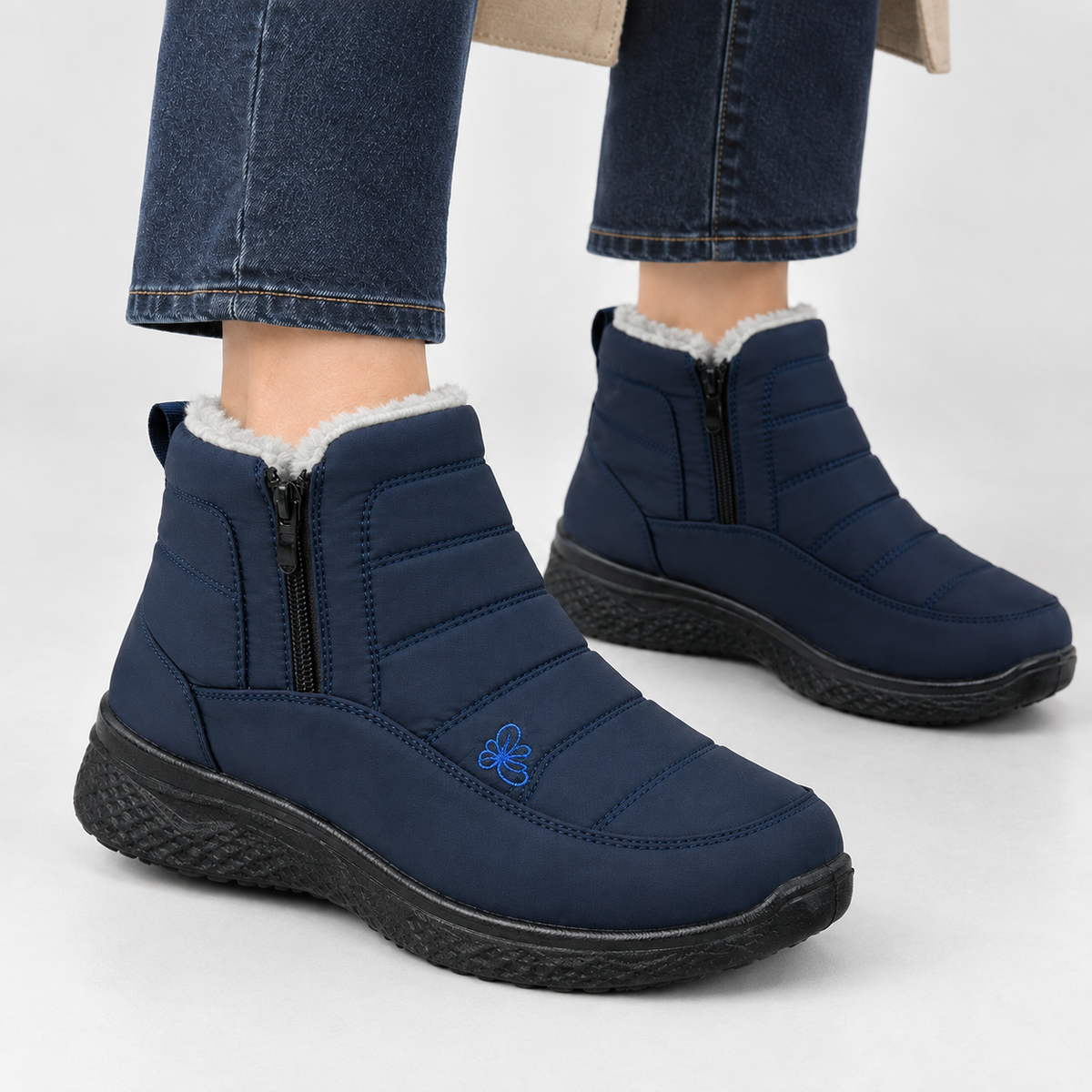 Fiorella Quilted Ankle Boots - Navy Blue